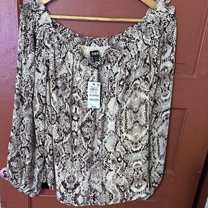 INC International Concepts Women's Snake Print Blouse - Brown and Cream